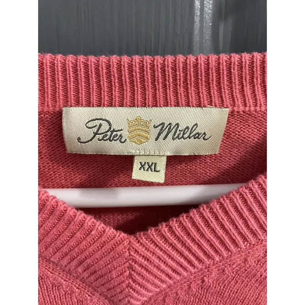 Peter Millar Silk Blend Coral V-Neck Sweater Sea Island Size XXL